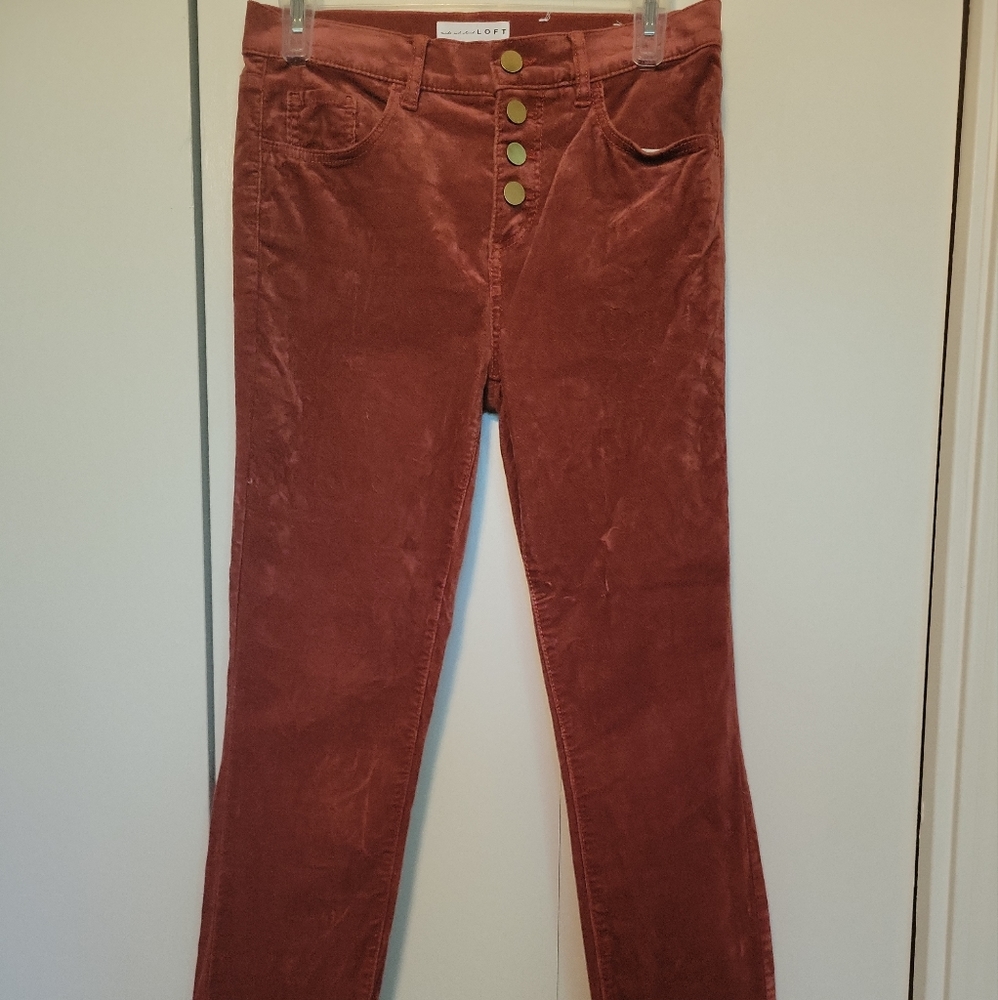 LOFT Skinny Jeans High Waist Size 0 Rust Color Velvet Feel